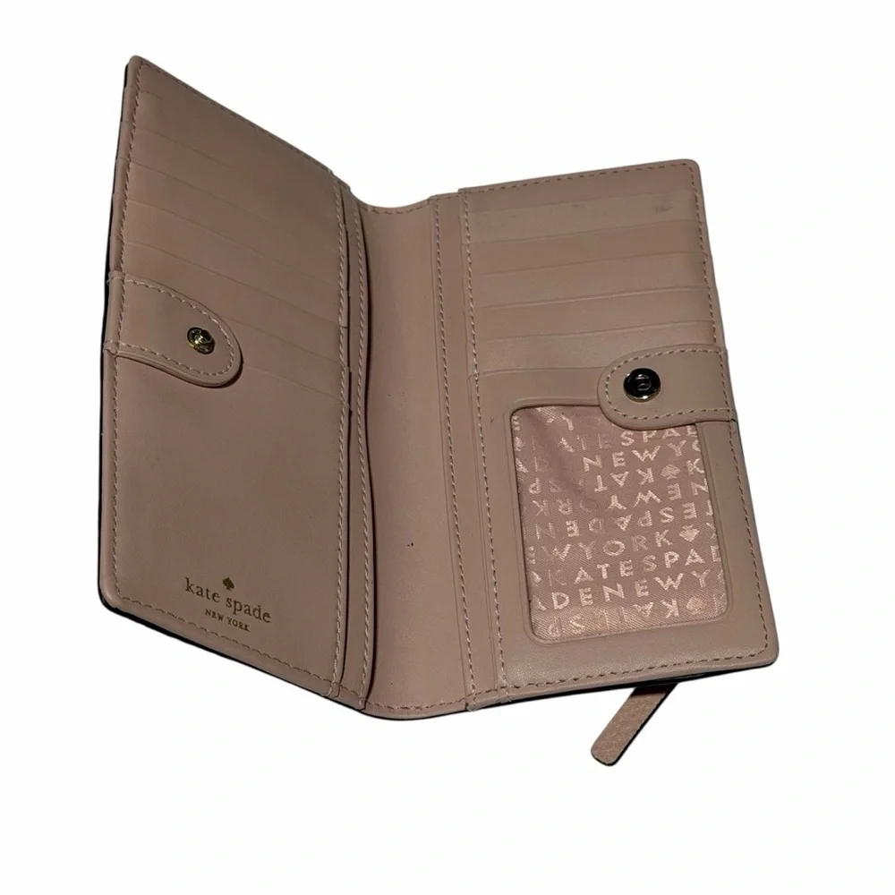 kate spade Pebbled Leather Bow Continental Wallet in Dusty Pink